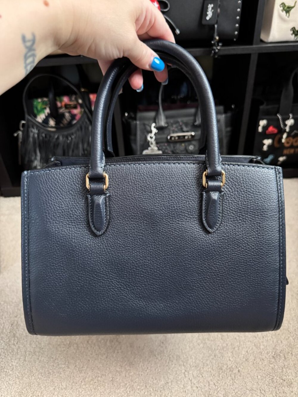 Coach Brooke Carryall 28 in Midnight Navy with Coach Create customization, EUC - Picture 5 of 13